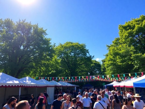 Verde peisaj cu un festival colorat în fundal.